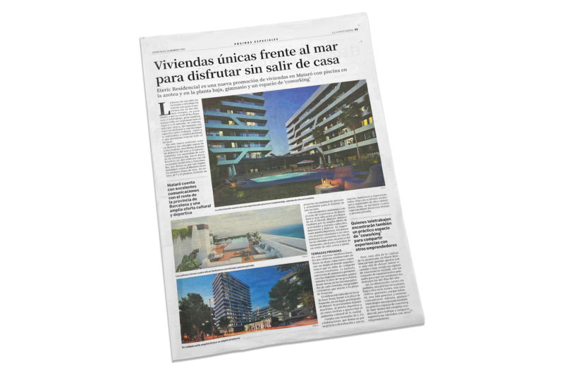 "Viviendas únicas frente al mar sin salir de casa." Nuestro proyecto de vivienda Eteric Residencial ha sido mencionado en la Vanguardia.