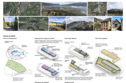 ON-A - Instituto de Educación Física. INEF - This proposal arises from a deep analysis of the location and environment; it is a study of the existing to design the future of the Seu. The project, which is located in the most fertile zone of the Valira River, takes as an architectonic referent the Castellciutat.